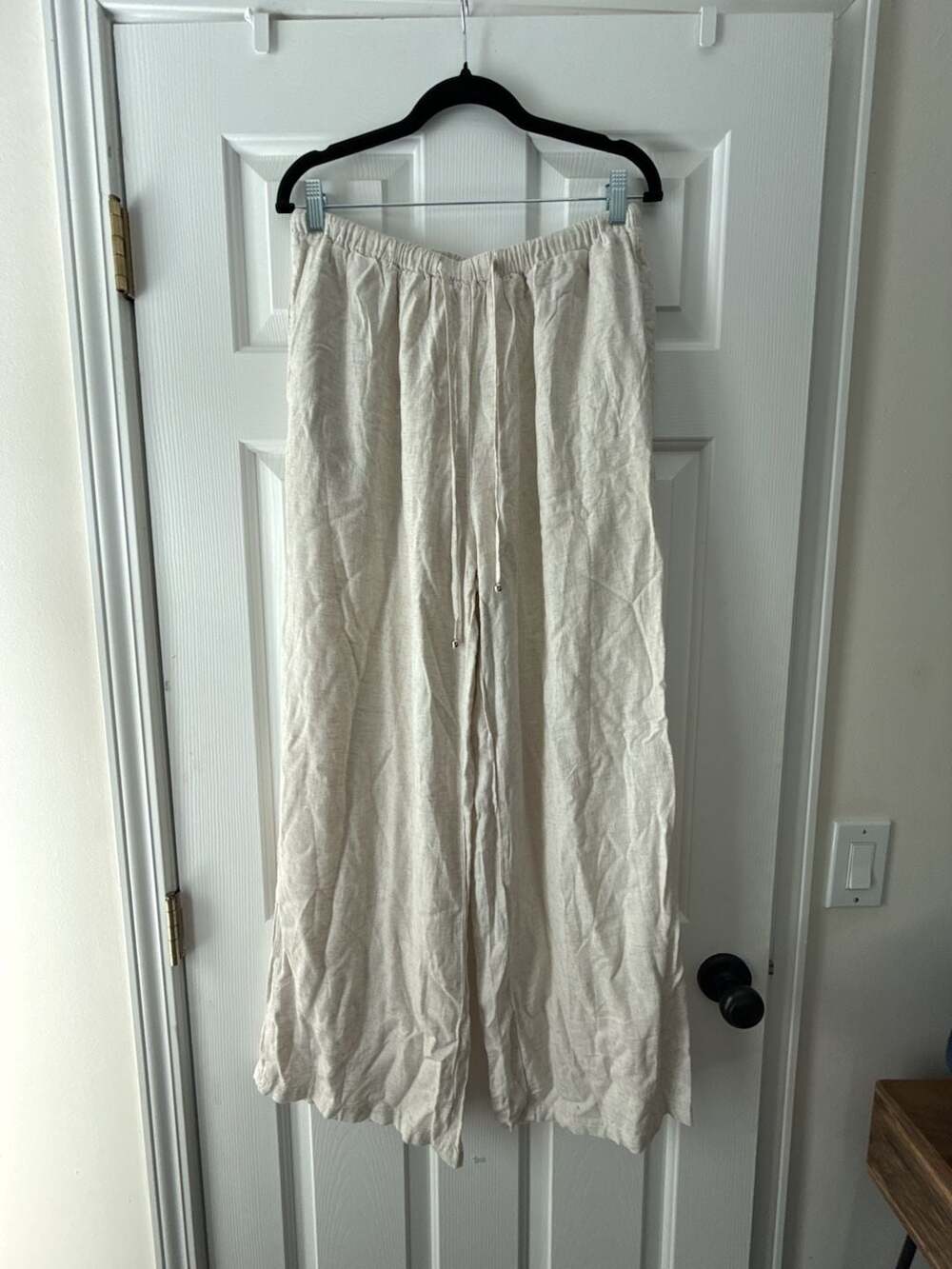 Women's High Waist Linen Blend Wide Leg Pants Drawstring Elastic
